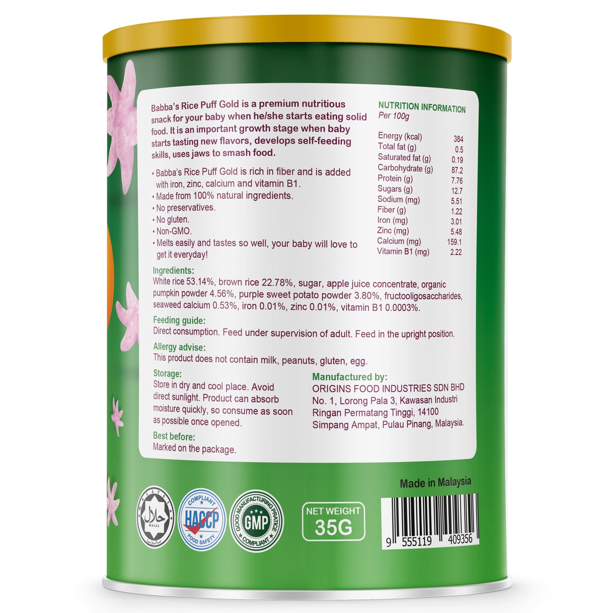 Bánh gạo Babba's gold khoai lang bí đỏ 35g - mặt trái
