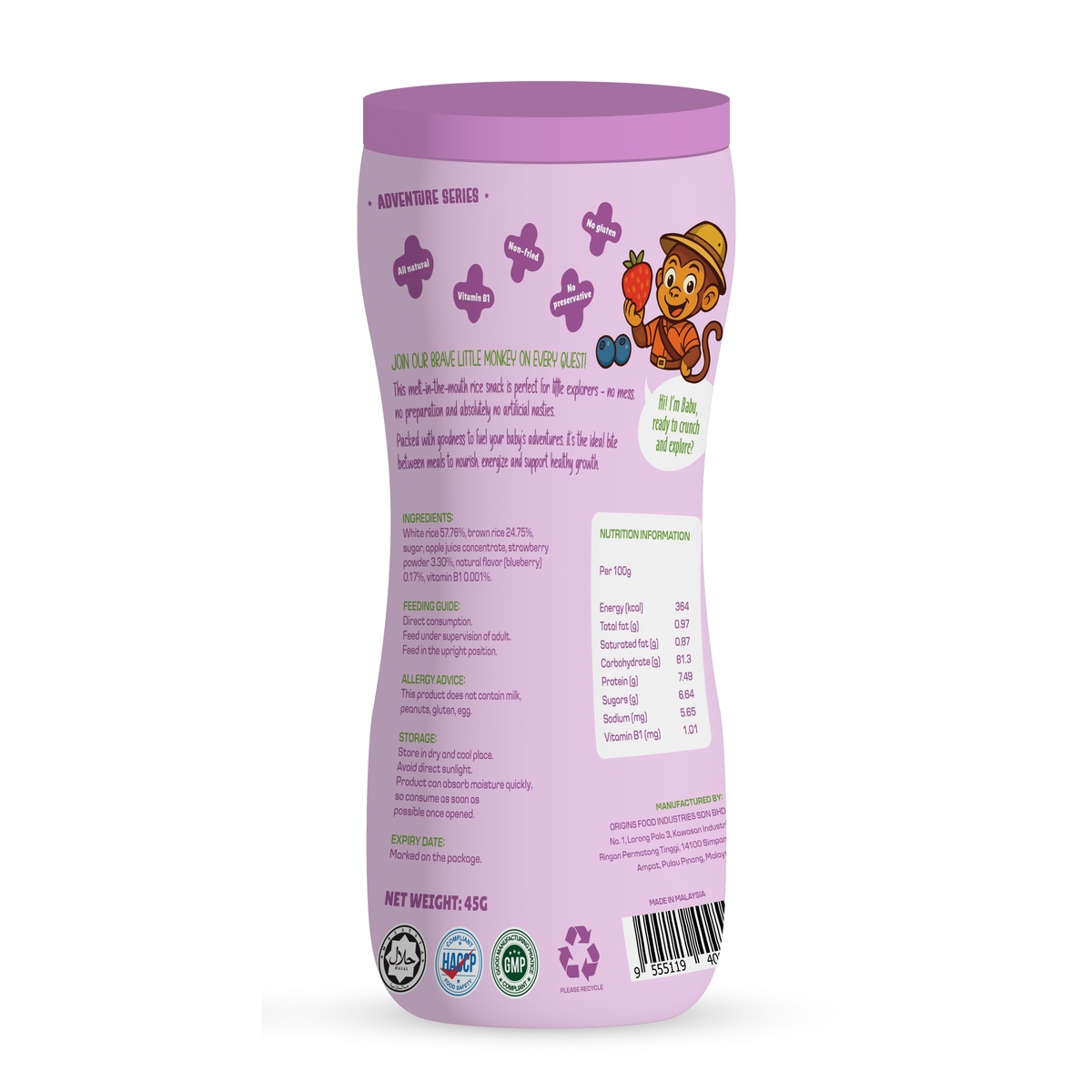 Bánh gạo Babba's vị dâu, việt quất 45g 6M+ - mặt trái