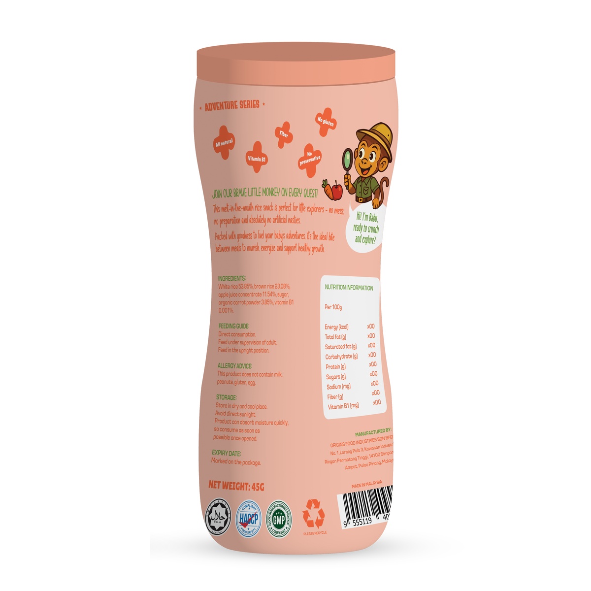 Bánh gạo Babba's vị táo, cà rốt 45g 6M+ - mặt trái