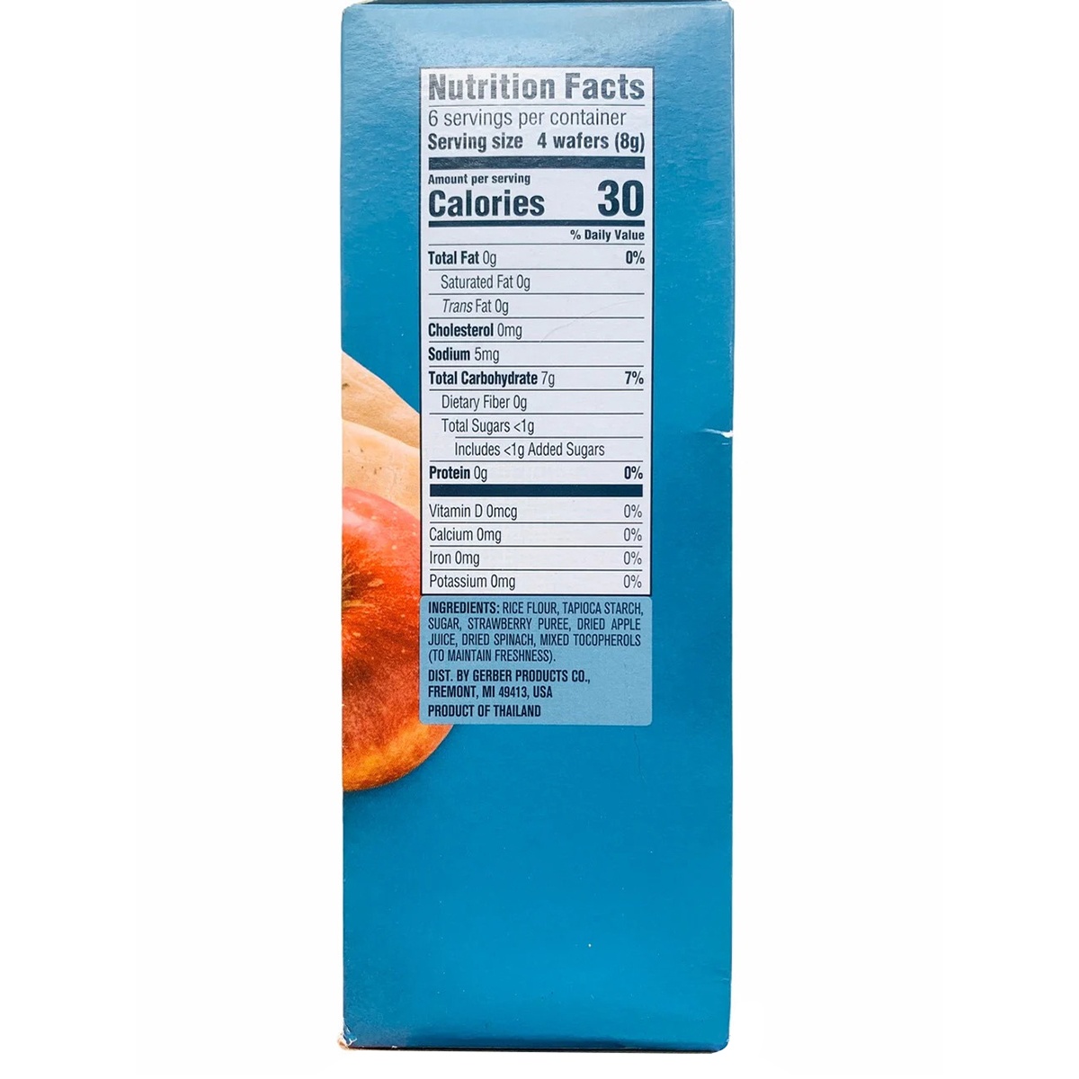 Bánh gạo Gerber vị Dâu Táo, Cải bó xôi 48g 7M+ - mặt sau