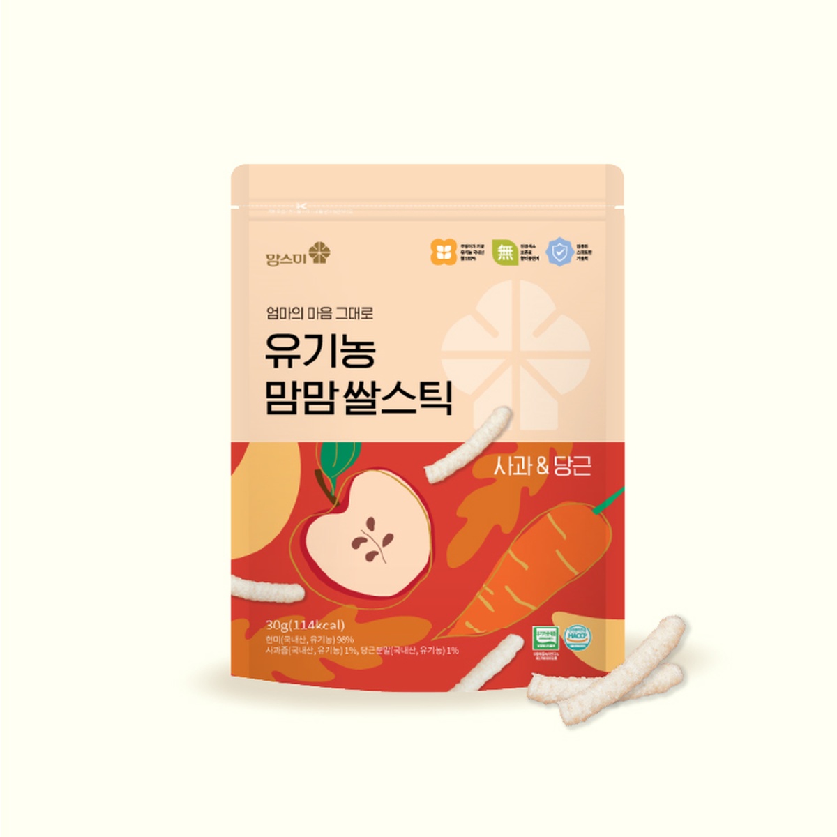 Bánh gạo que vị táo cà rốt Mom's Mi 30g dành cho bé 6M+ - mặt trái