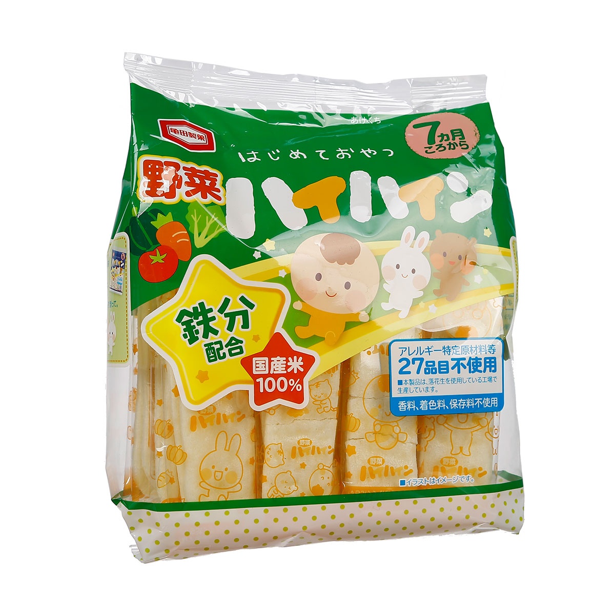 Bánh ăn dặm gạo tươi Nhật Haihain 53g vị rau củ cho bé 7M+ - mặt trái