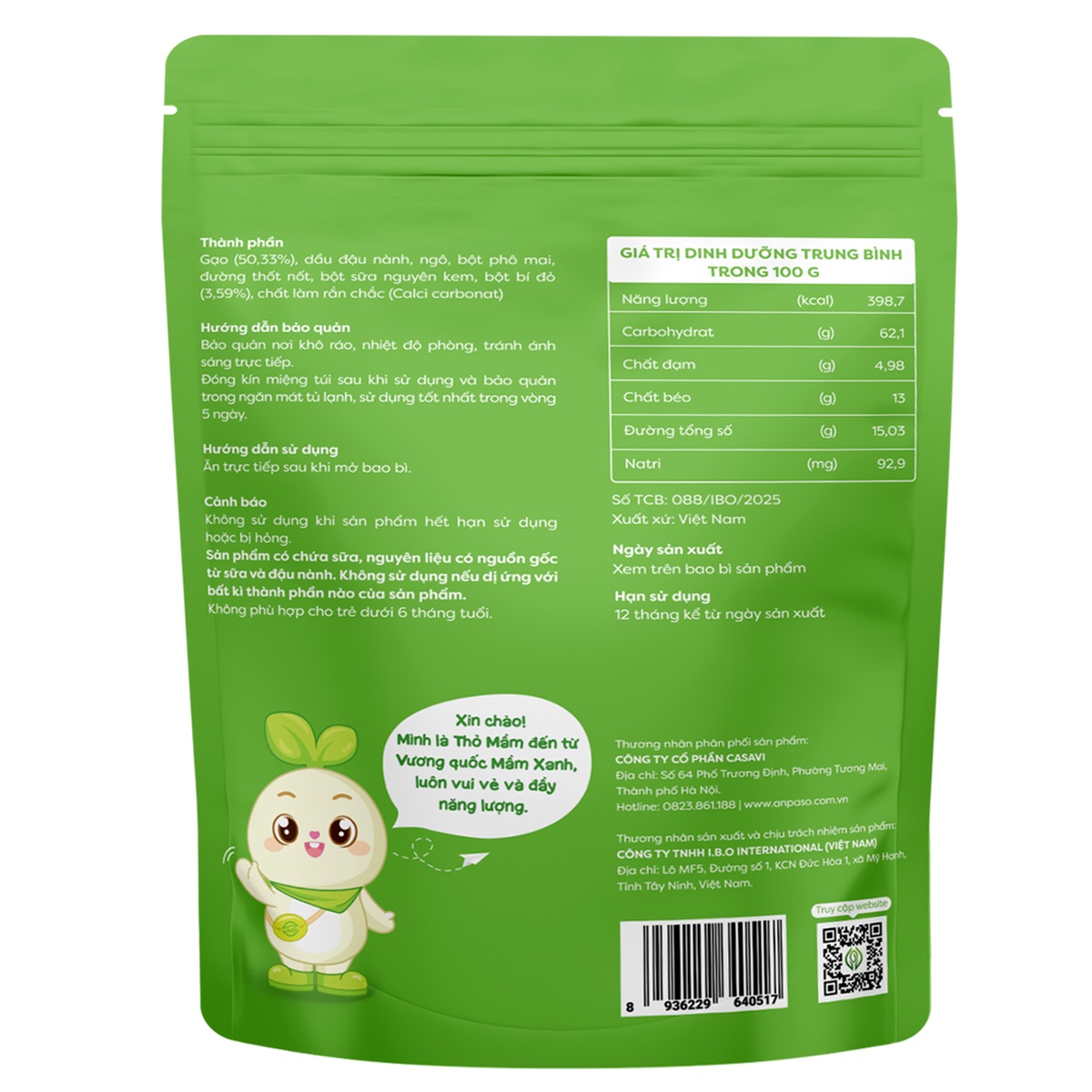 Bánh gạo ăn dặm Anpaso vị bí đỏ 30g dành cho bé 6M+ - mặt trái