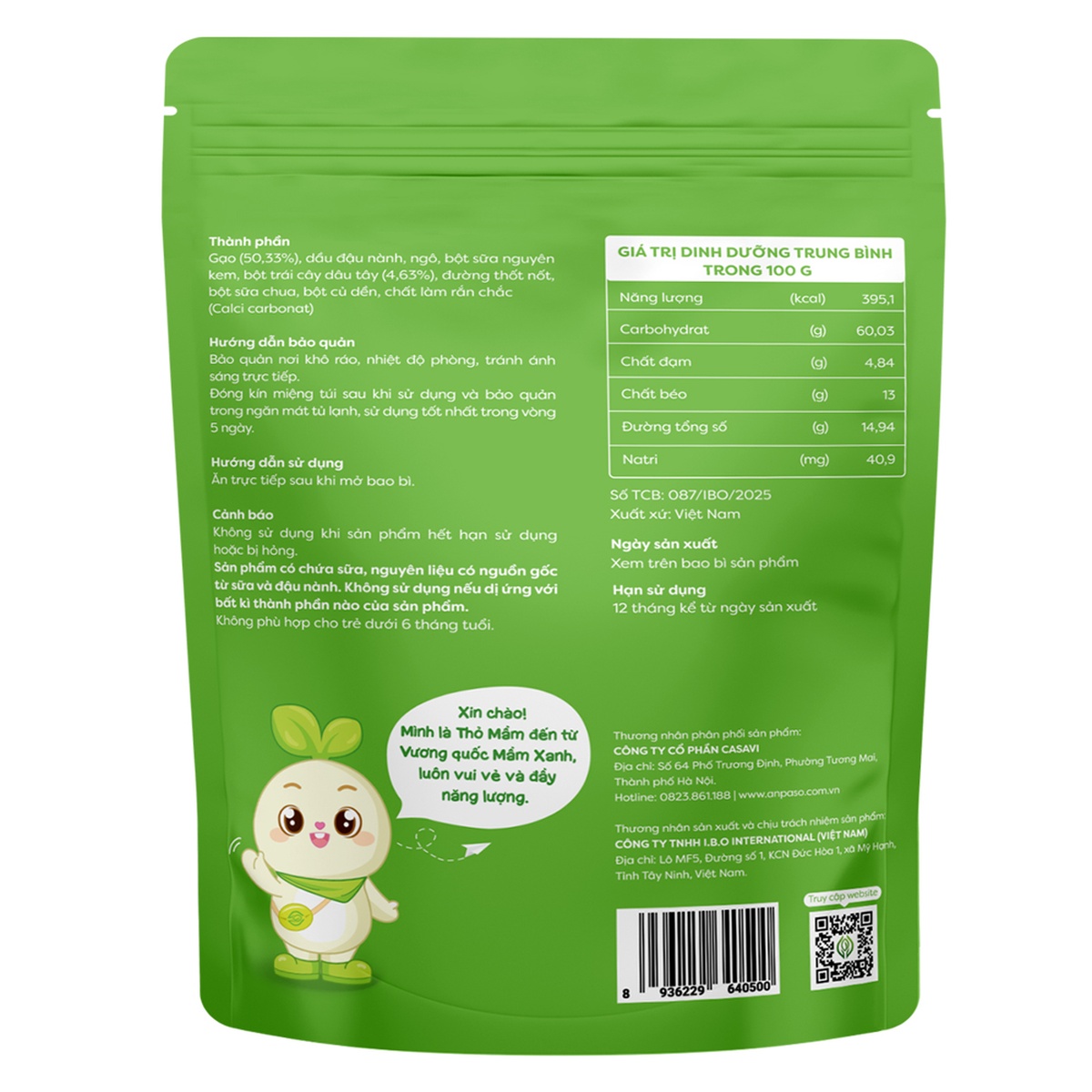 Bánh gạo ăn dặm Anpaso vị dâu tây 30g dành cho bé 6M+ - mặt trái