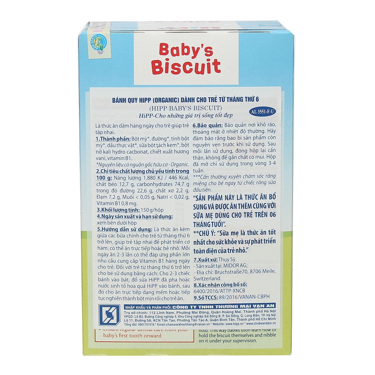 Bánh quy HiPP Biscuits dạng thanh 150g cho bé 6M+ - mặt phải