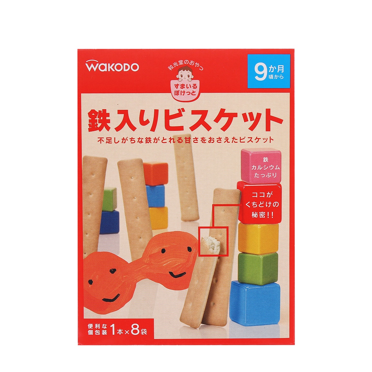 Bánh ăn dặm Wakodo sắt & Canxi 9m+ T17 - mặt trái