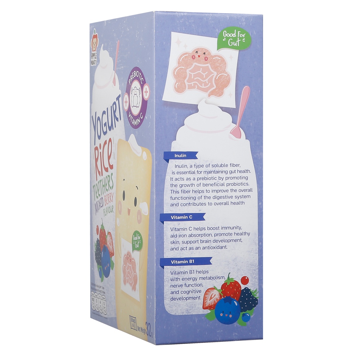 Bánh xốp sữa chua Apple Monkey hương berry 12M+ - mặt sau