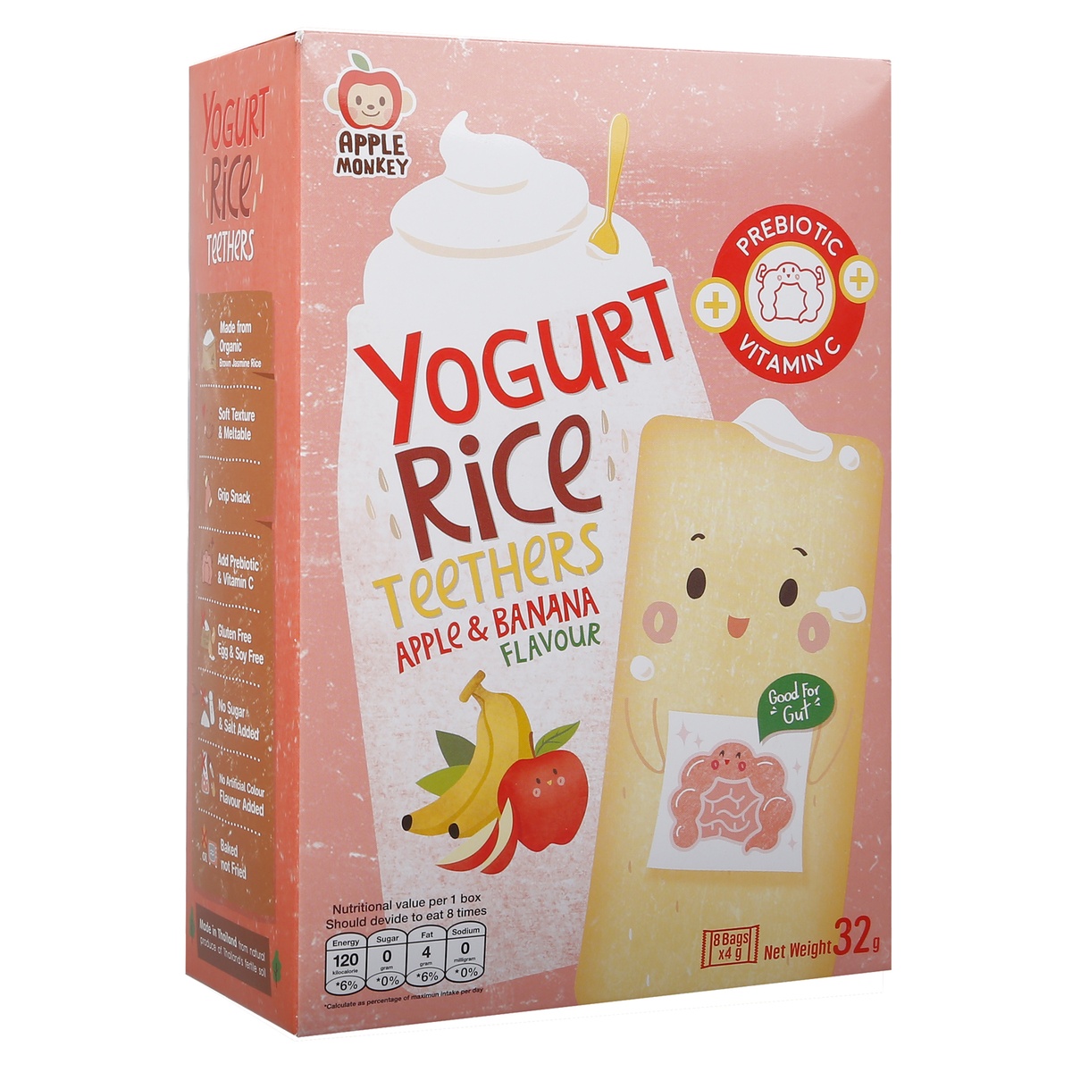 Bánh xốp sữa chua Apple Monkey hương chuối, táo 12M+ - mặt trái