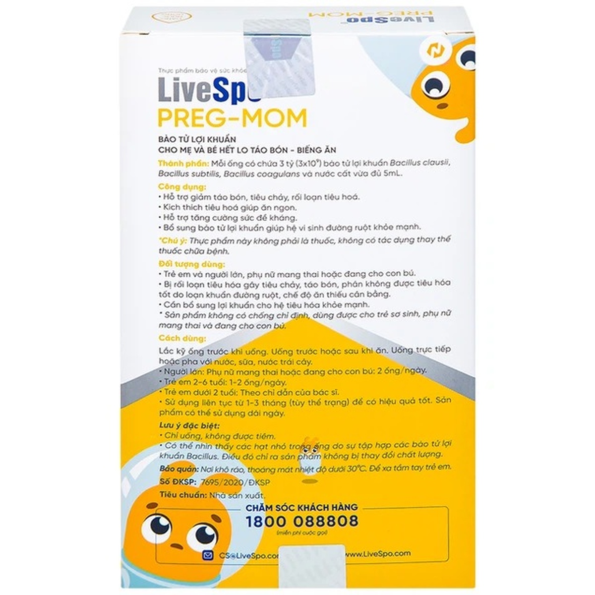 Thực phẩm bảo vệ sức khỏe LiveSpo PREG-MOM hộp 20*5ml - mặt trái