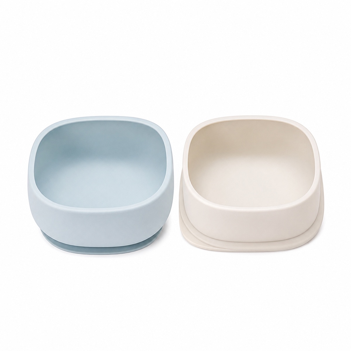 Bát ăn dặm có đế hút kèm nắp silicone Moyuum (Xanh trắng) - mặt trái