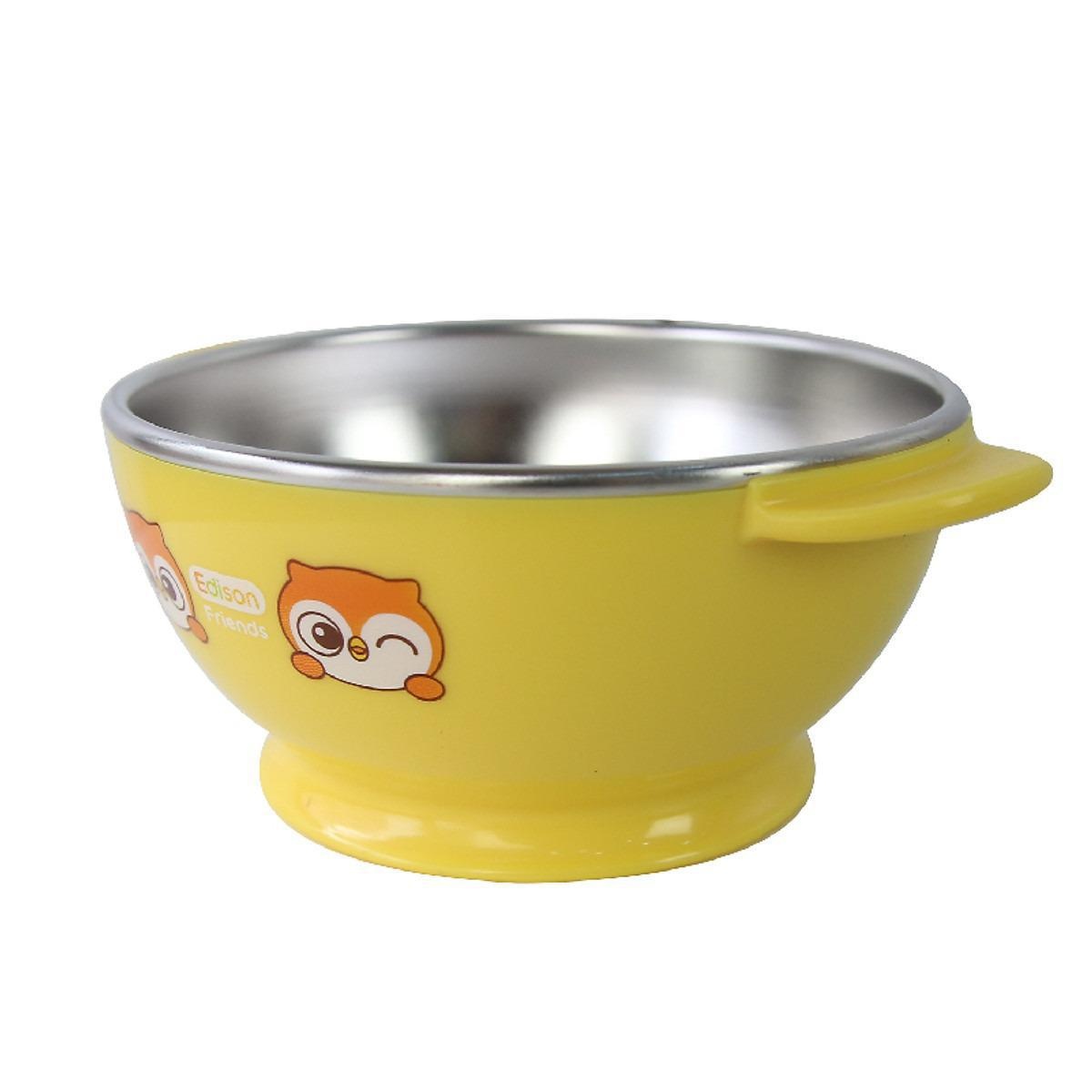 Bát ăn inox Edison chống trượt hình cú mèo cho bé - mặt phải