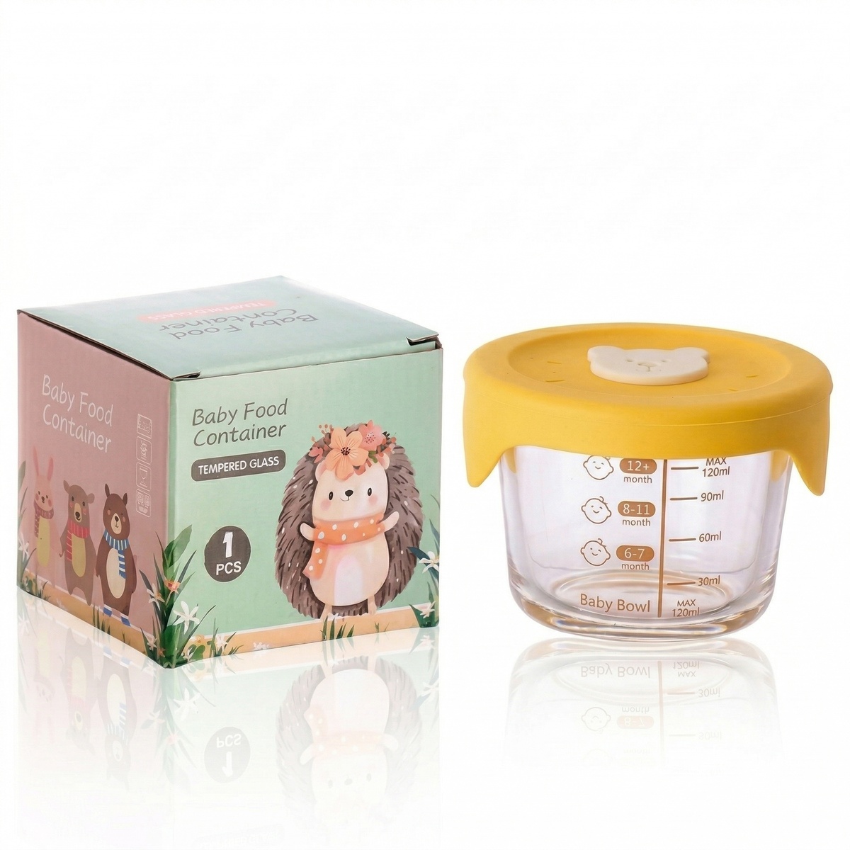 Bát thủy tinh ăn dặm có nắp Silicone 120ml AC - góc nghiêng