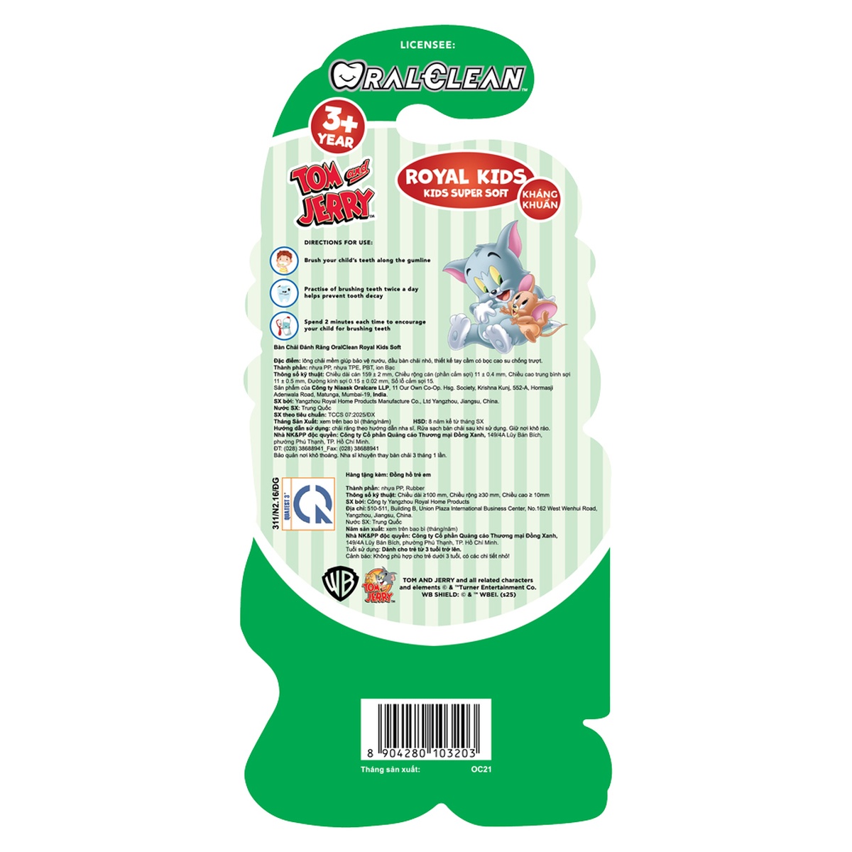 Bàn chải đánh răng Oral Clean Royal Kid/Formula Soft 3Y+ (Màu ngẫu nhiên) - góc nghiêng