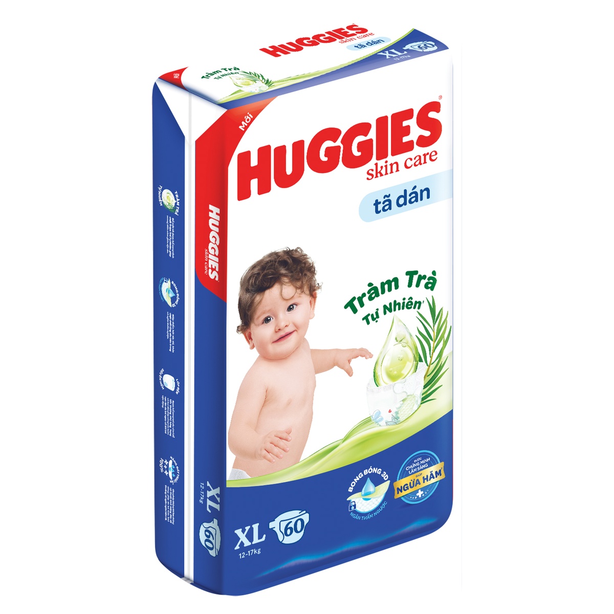 Bỉm - Tã dán Huggies tràm trà size XL 60 miếng (cho bé 12 - 17kg) - mặt trái