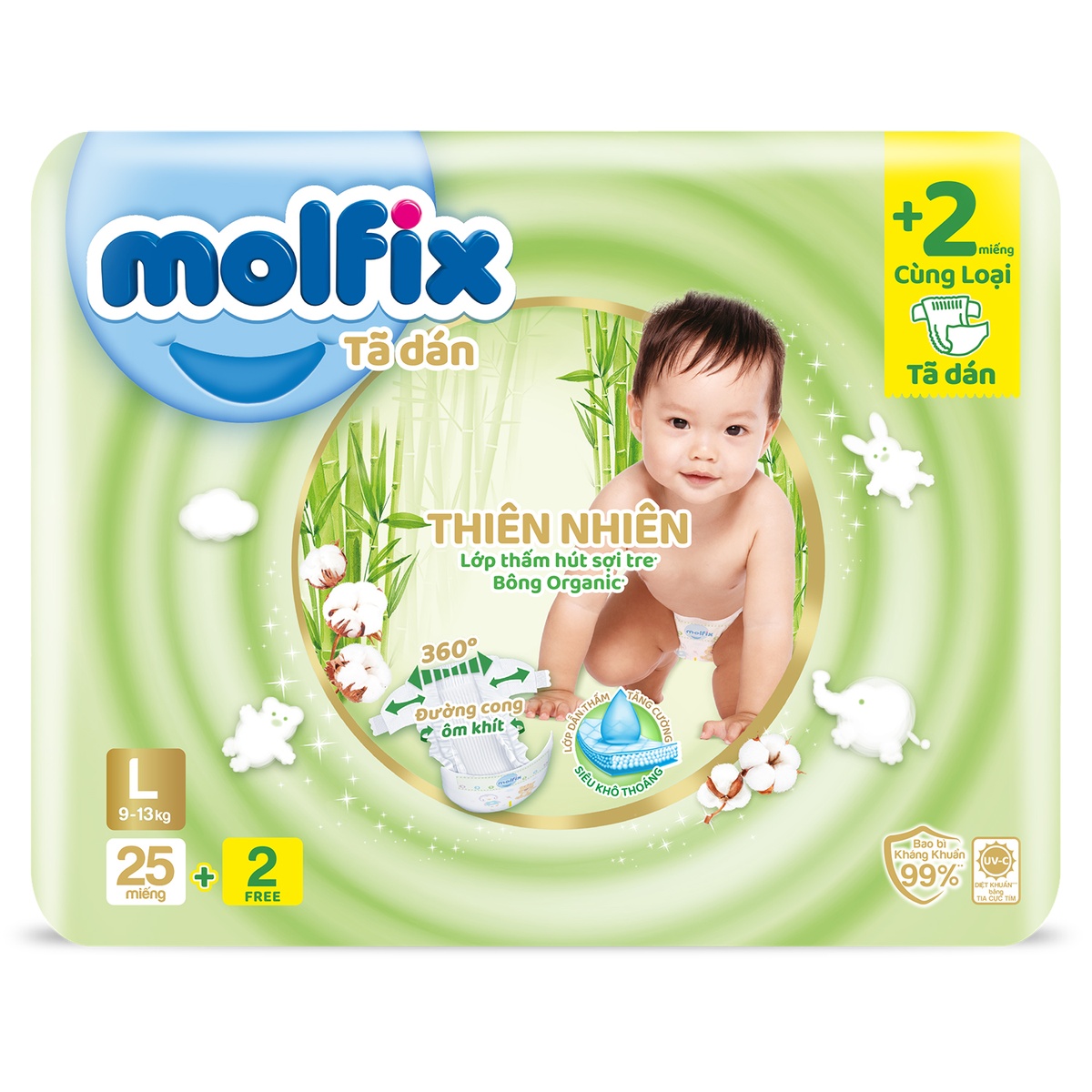 Bỉm dán Molfix Natural size L 25 miếng (Khuyến mại không bán)