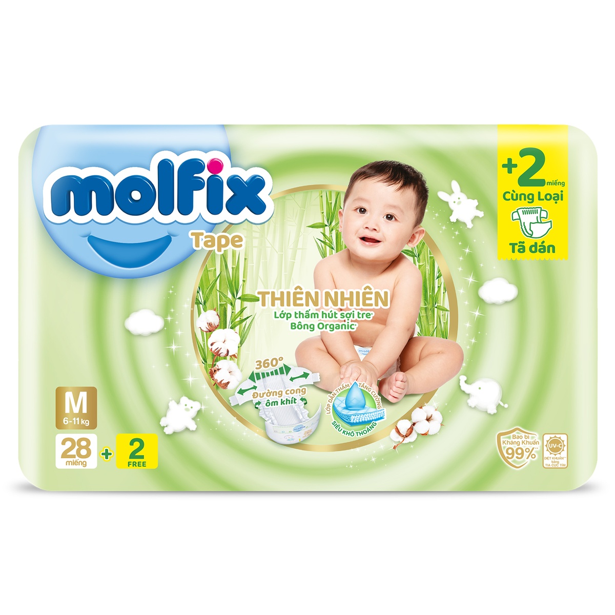 Bỉm dán Molfix Natural size M 28 miếng (Khuyến mại không bán)