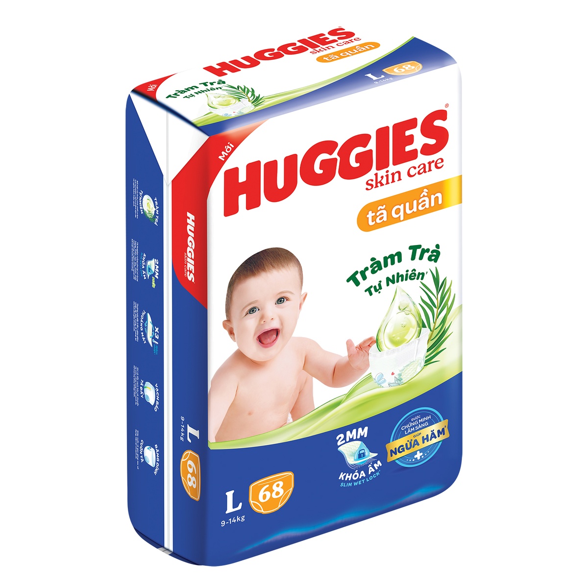 Bỉm -  Tã quần Huggies tràm trà size L 68 miếng (cho bé 9 - 14 kg) - mặt trái