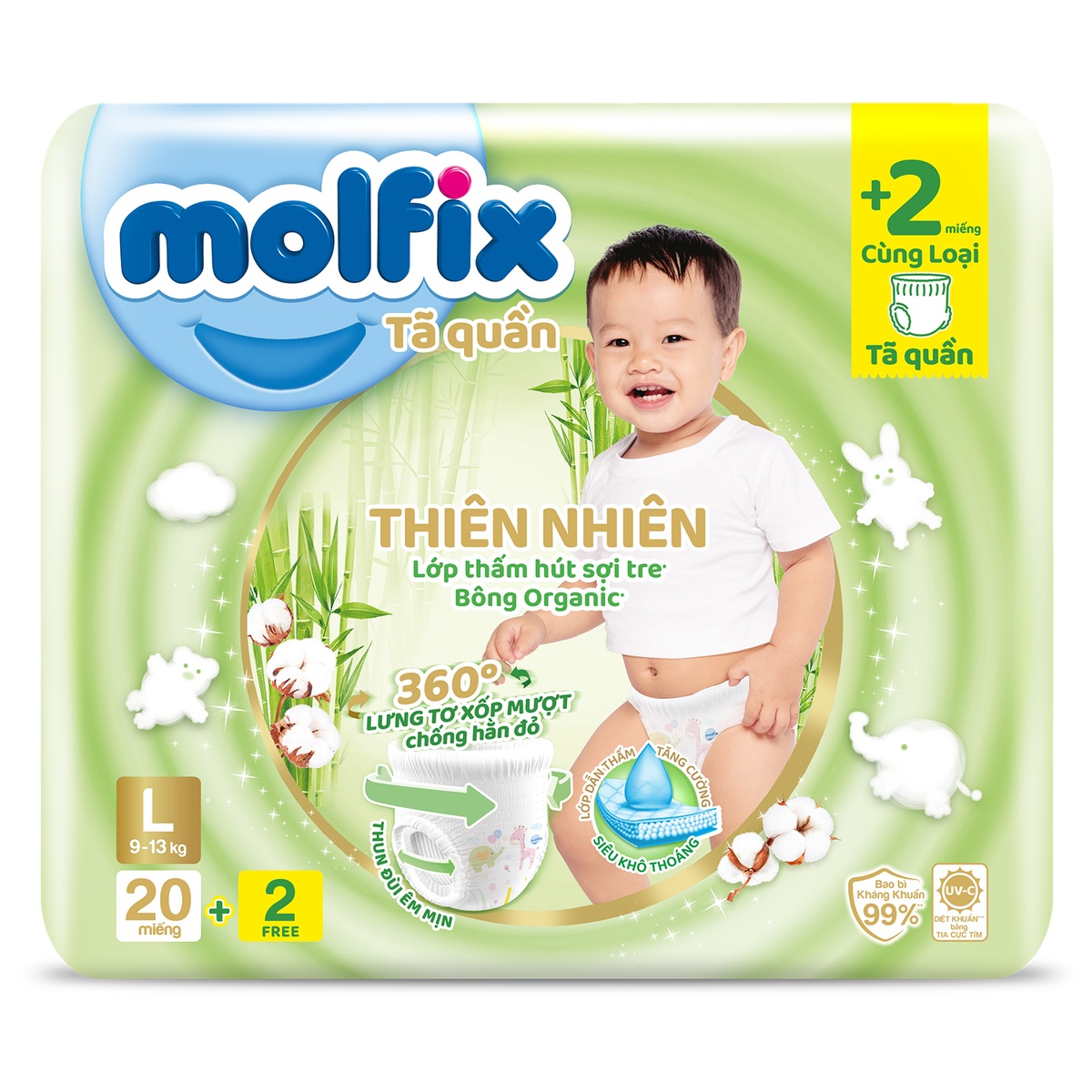 Bỉm quần Molfix Natural size L 20 miếng (Khuyến mại không bán)