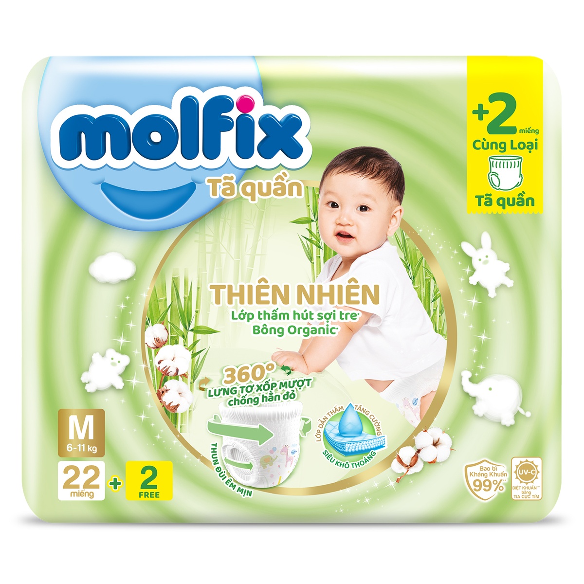 Bỉm quần Molfix Natural size M 22 miếng (Khuyến mại không bán)
