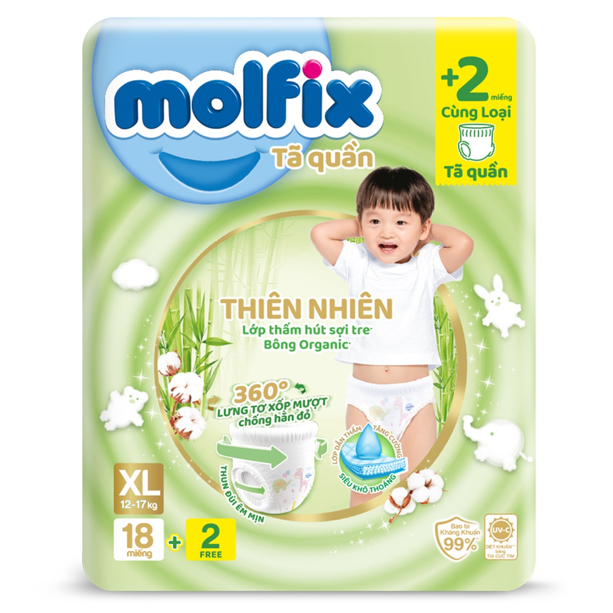 Bỉm quần Molfix Natural size XL 18 miếng (Khuyến mại không bán)