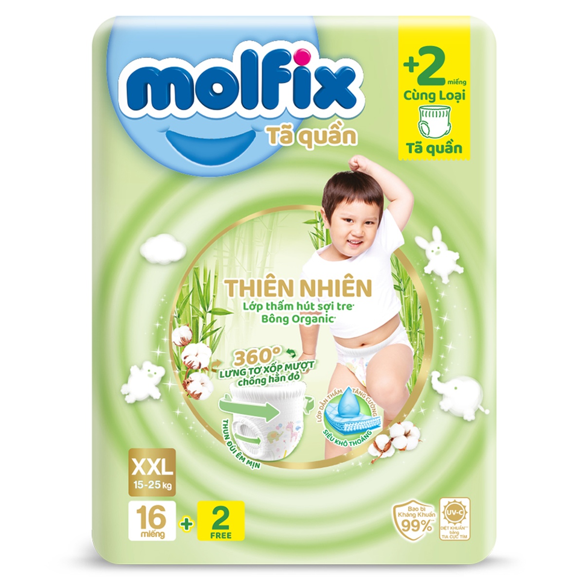 Bỉm quần Molfix Natural size XLL 16 miếng (Khuyến mại không bán)