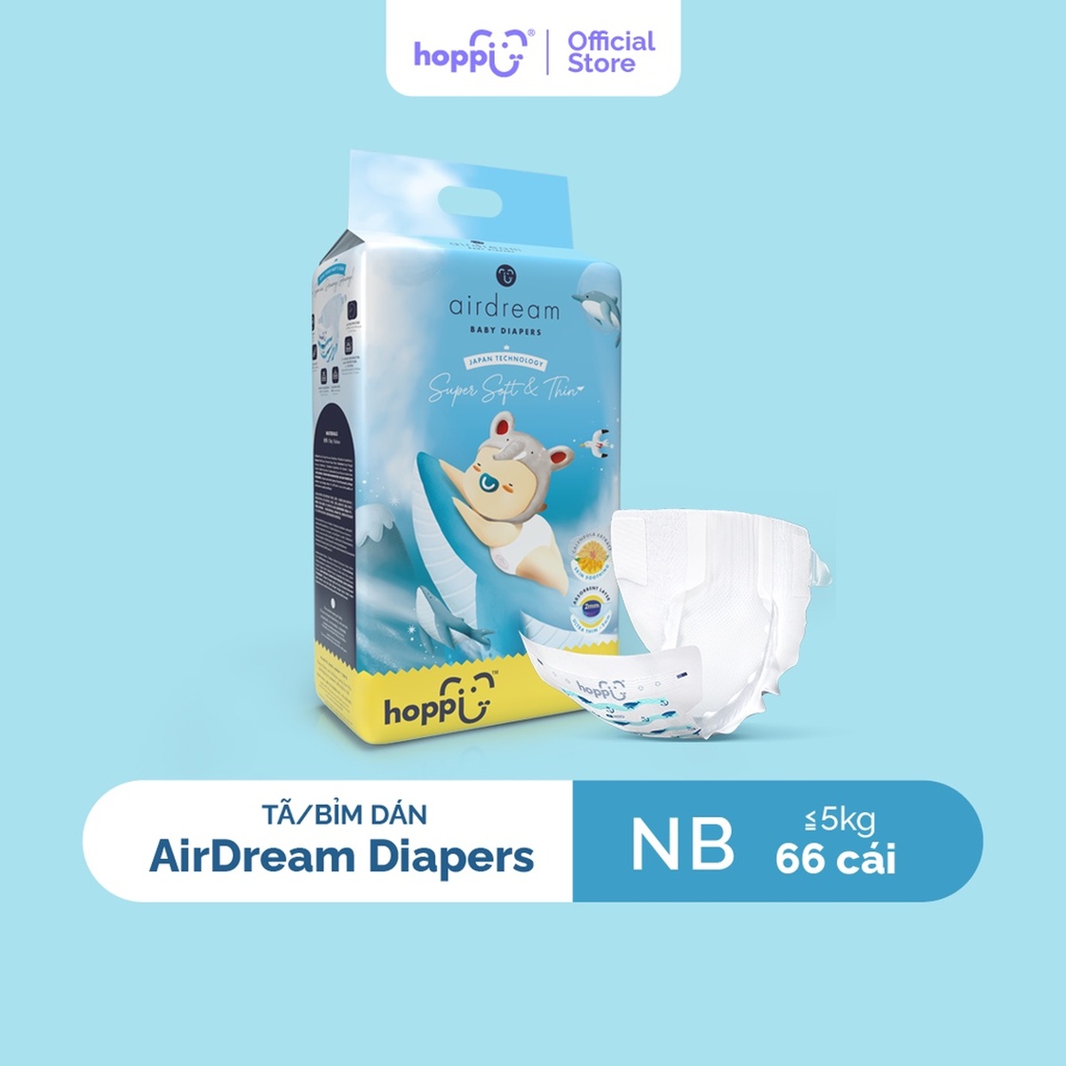 Bỉm - Tã dán Hoppi Airdream Newborn 66 miếng (cho bé ≤ 5kg) - Bỉm - Tã dán Hoppi Airdream Newborn 66 miếng (cho bé ≤ 5kg)