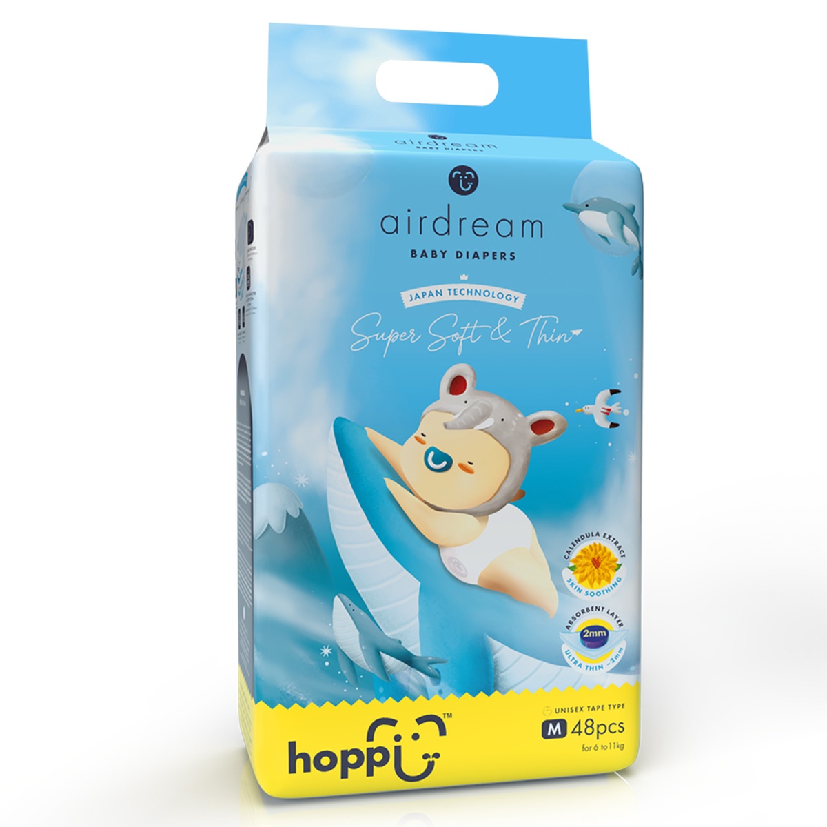 Bỉm - Tã dán Hoppi Airdream size M 48 miếng (cho bé 6 - 11kg) - mặt phải