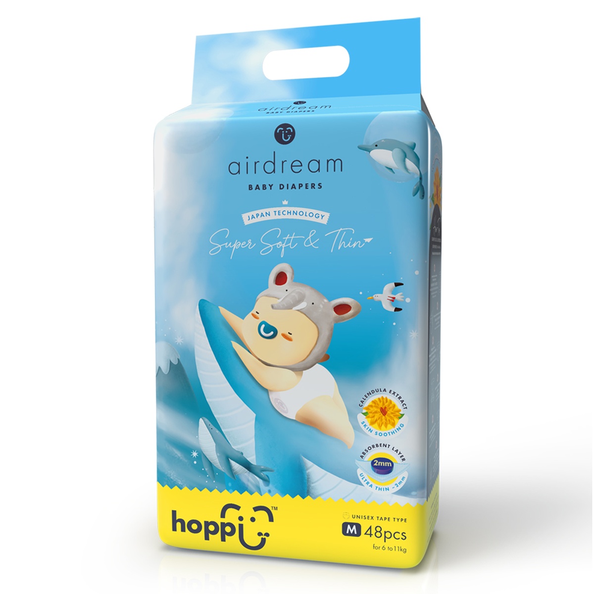 Bỉm - Tã dán Hoppi Airdream size M 48 miếng (cho bé 6 - 11kg) - mặt sau