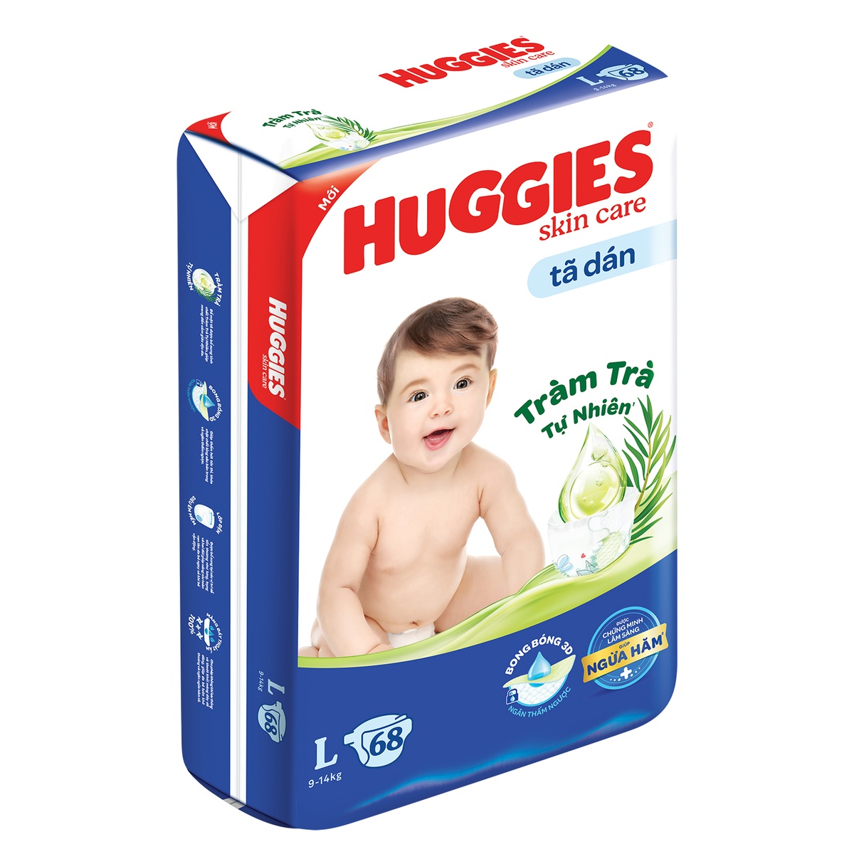 Bỉm - Tã dán Huggies tràm trà size L 68 miếng (cho bé 9 - 14kg) - mặt trái