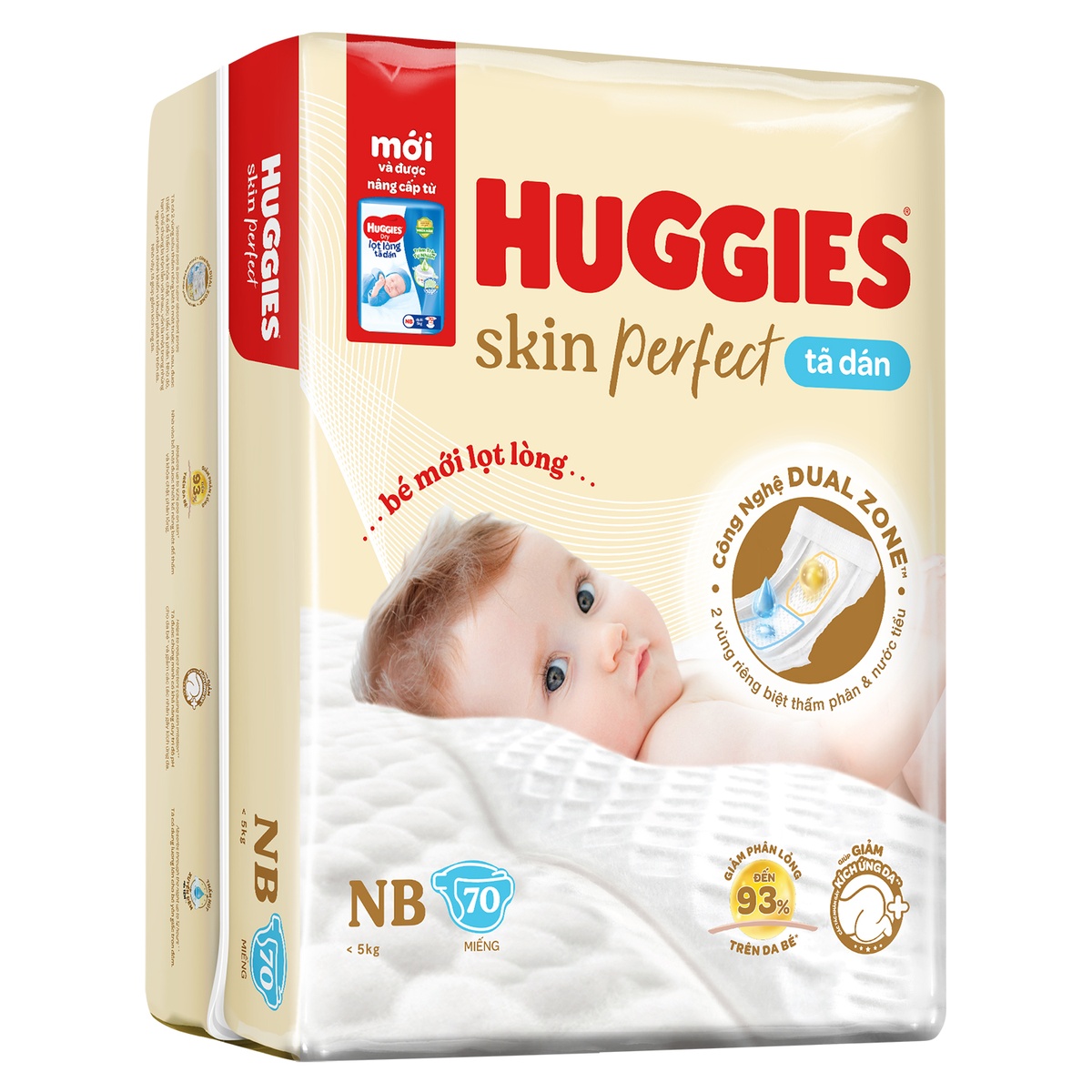 Bỉm - Tã dán Huggies size NewBorn 70 miếng (dưới 5kg) - mặt trái