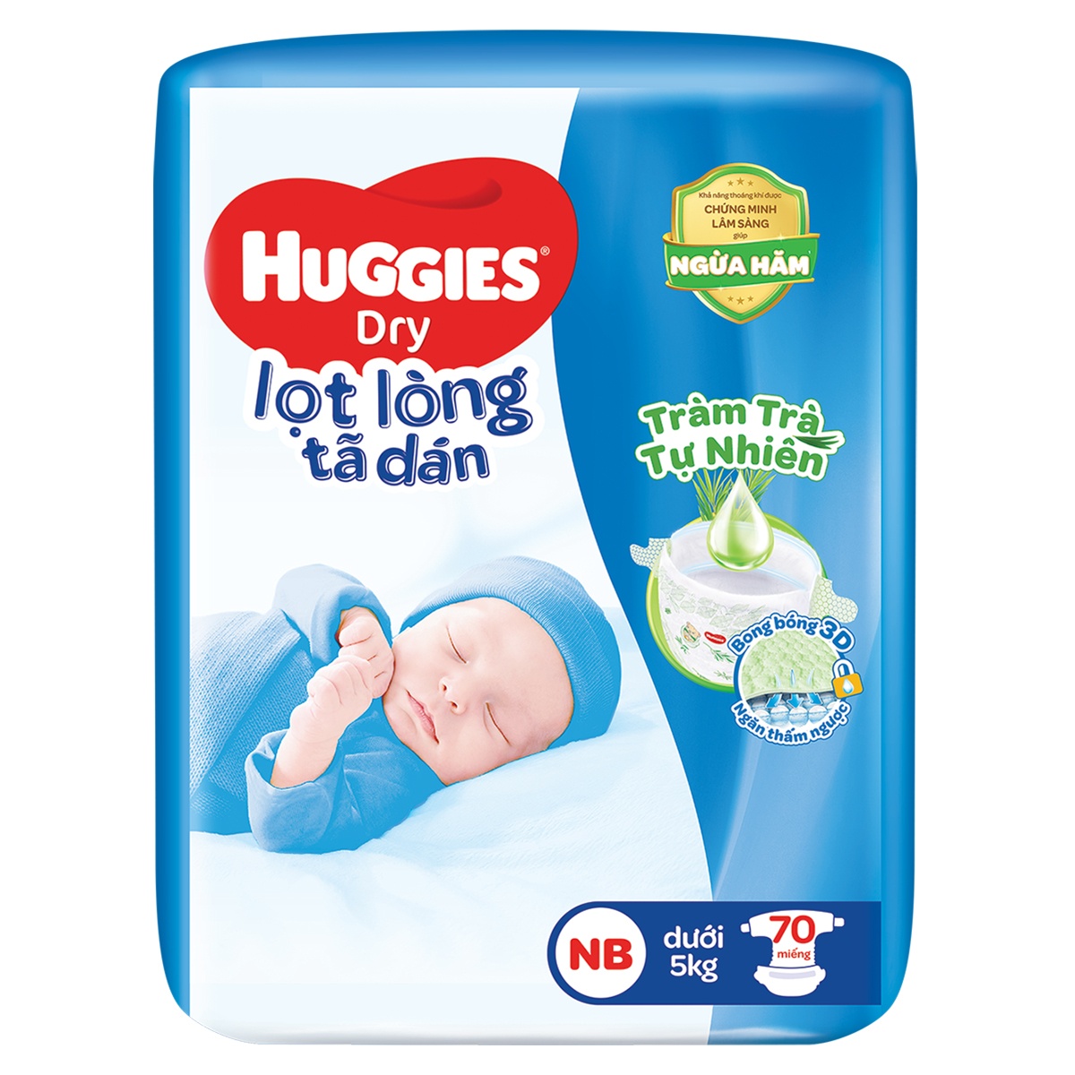 Bỉm - Tã dán Huggies size NewBorn 70 miếng (dưới 5kg) - mặt phải