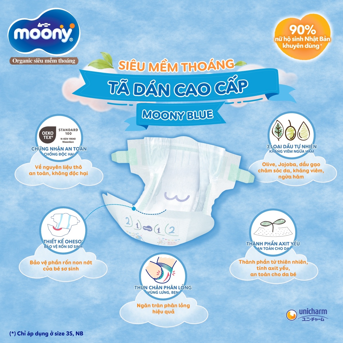 Bỉm - Tã dán Moony size Newborn 76 miếng (cho bé ~ 5kg) - mặt trái