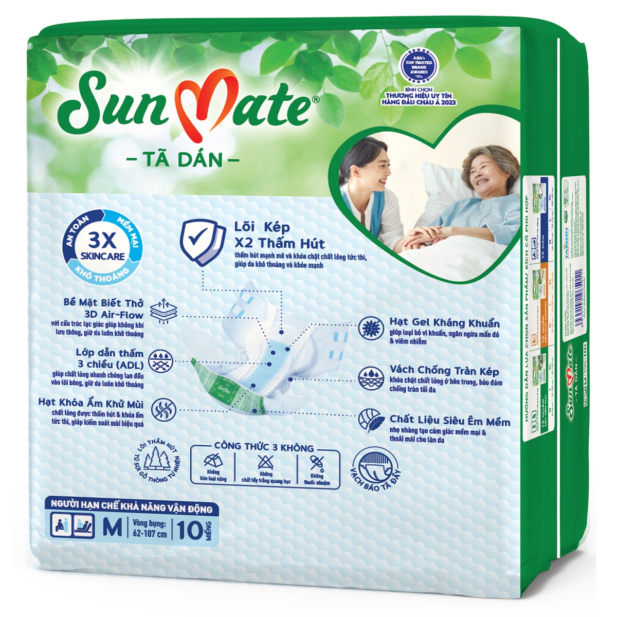  Bỉm - Tã dán người lớn Sunmate size M 10 miếng - mặt trái