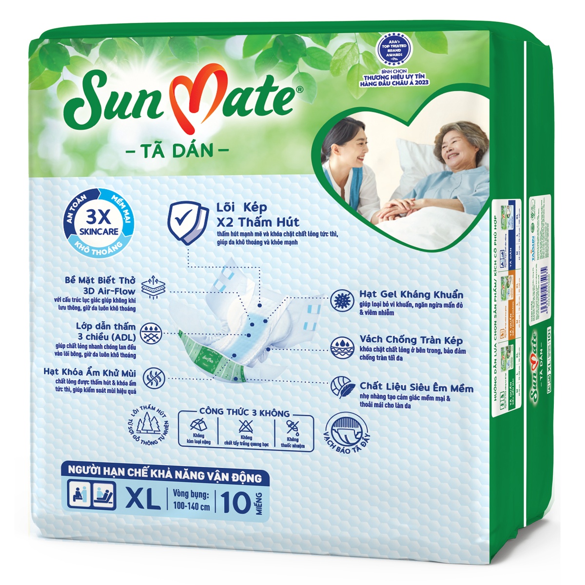  Bỉm - Tã dán người lớn Sunmate size XL 10 miếng - mặt trái