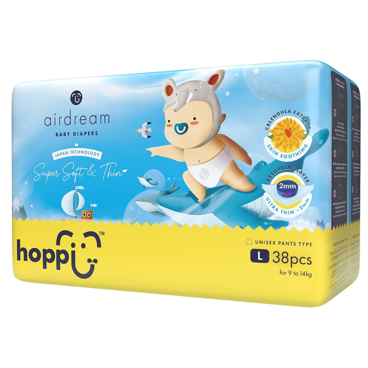 Bỉm - Tã quần Hoppi Airdream size L 38 miếng (9 - 14kg) - mặt trái