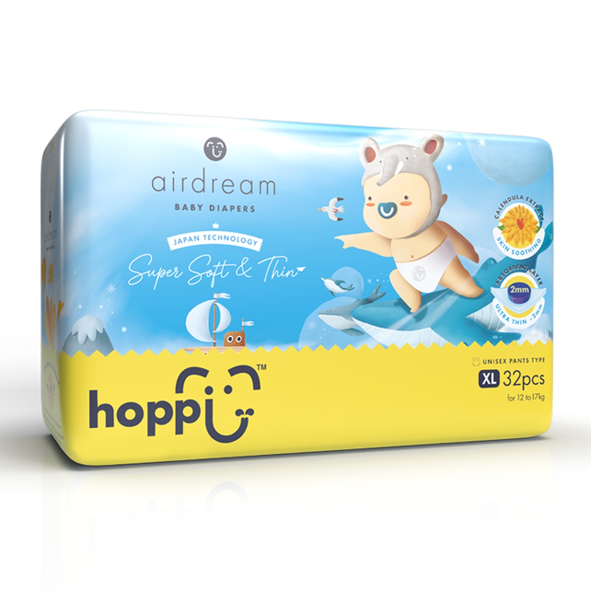 Bỉm - Tã quần Hoppi Airdream size XL 32 miếng (12 - 17kg) - mặt trái