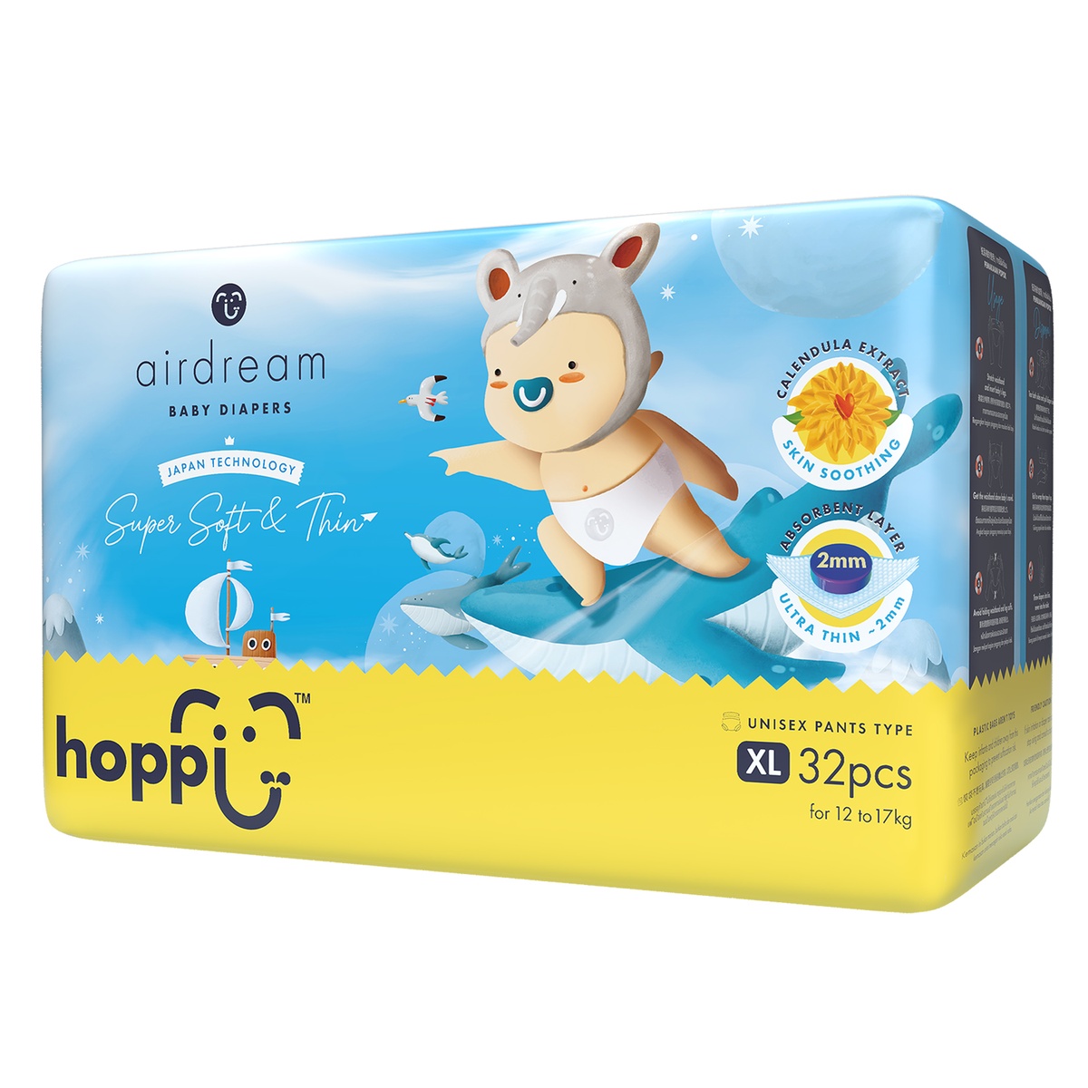 Bỉm - Tã quần Hoppi Airdream size XL 32 miếng (12 - 17kg) - mặt phải
