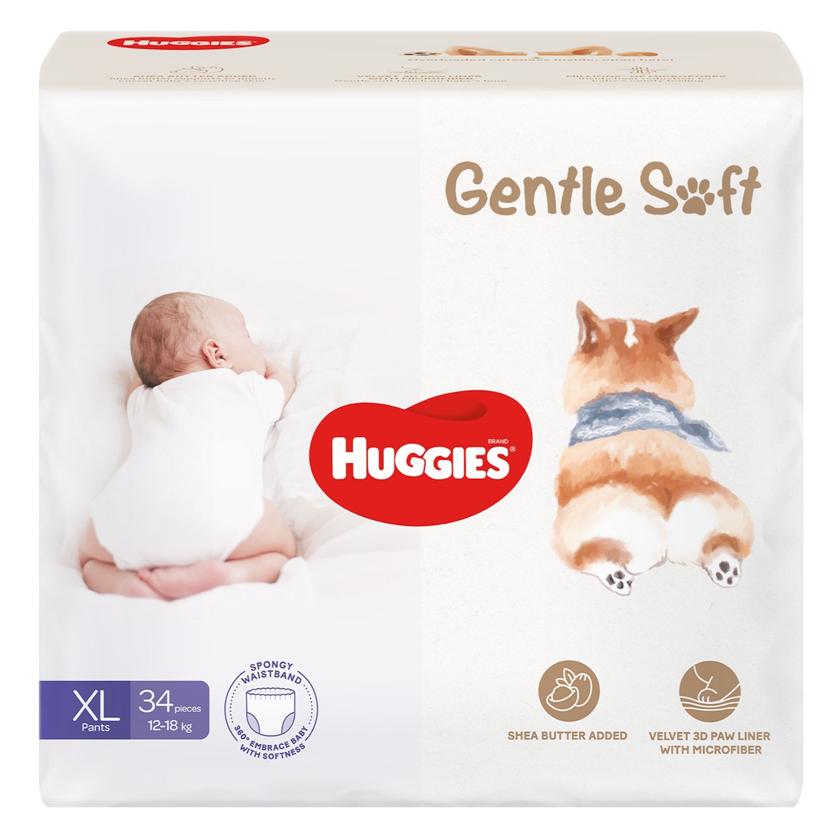Bỉm - Tã quần Huggies Gentle Soft Corgi size XL 34 miếng (cho bé từ 12-18kg) - mặt trước