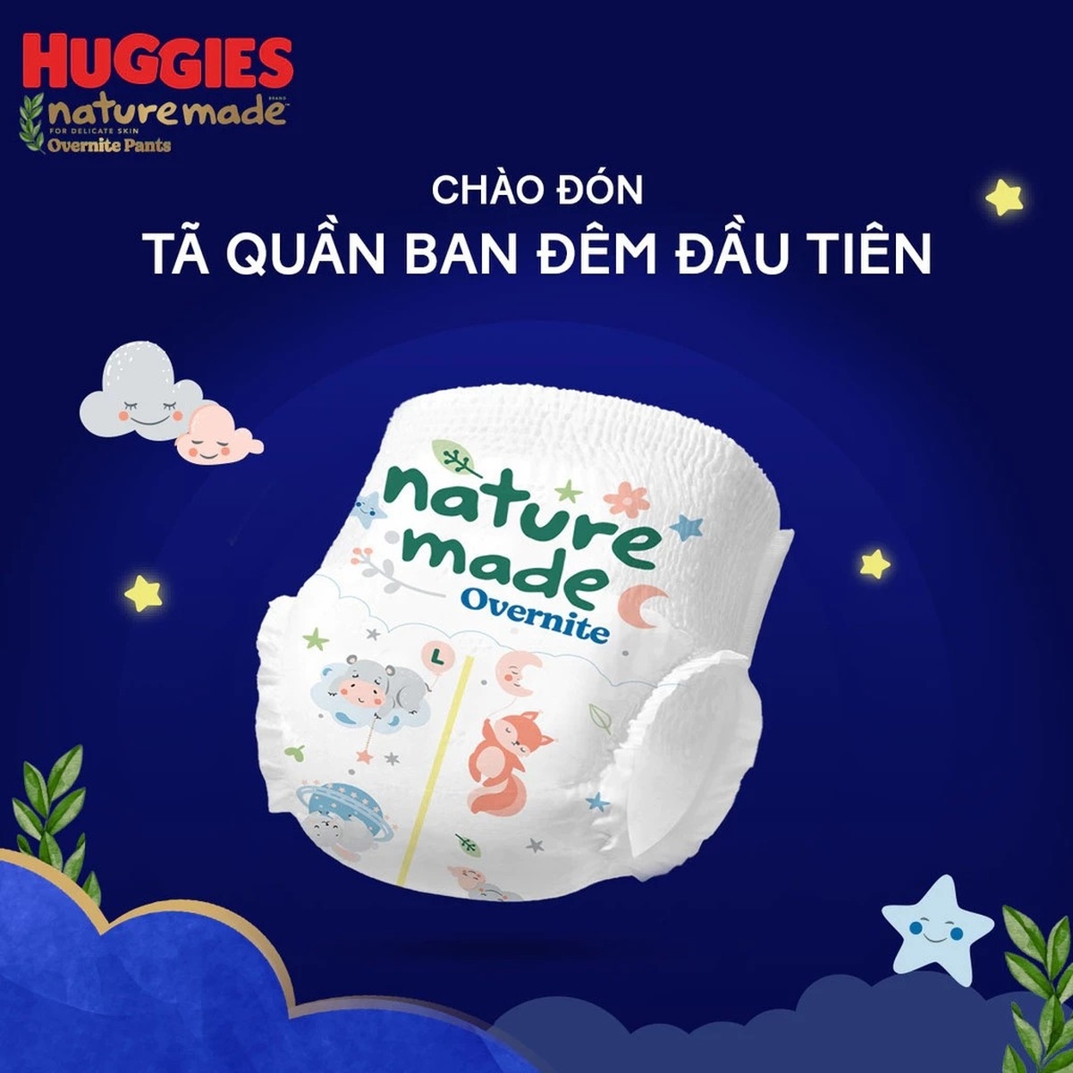 Bỉm/ tã quần Huggies Naturemade ban đêm size L44 (cho bé từ 9-14kg) - EC - mặt sau