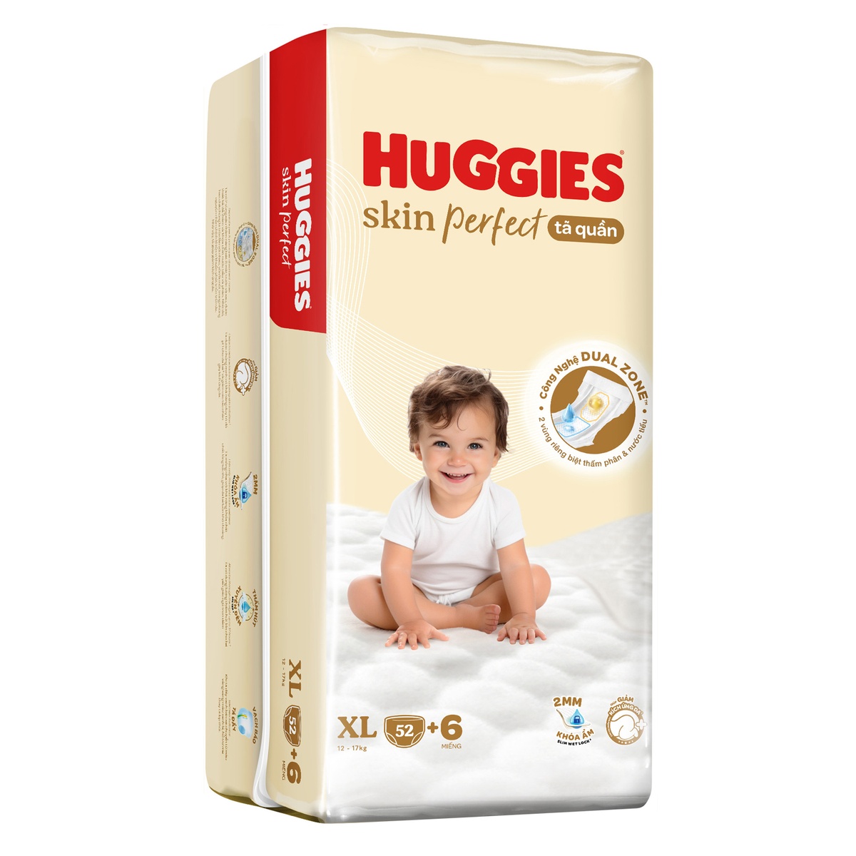 Bỉm - Tã quần Huggies Skin Perfect size XL52-58 miếng (cho bé 11 - 16kg) - mặt trái