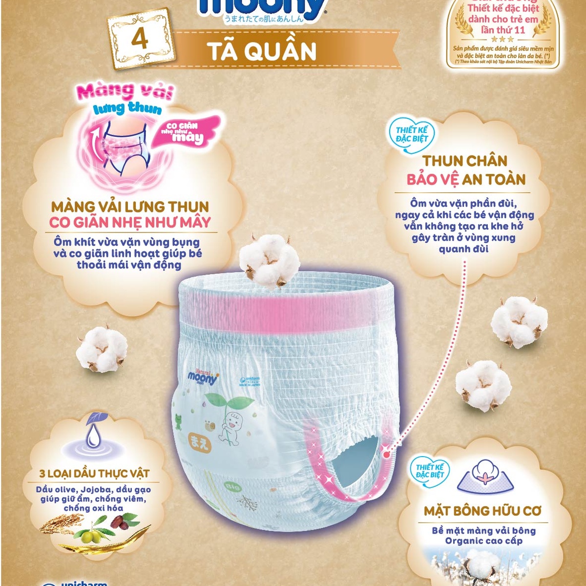 Bỉm - Tã quần Moony Natural dịu nhẹ size M 46 miếng (5 - 10kg) - hình 10