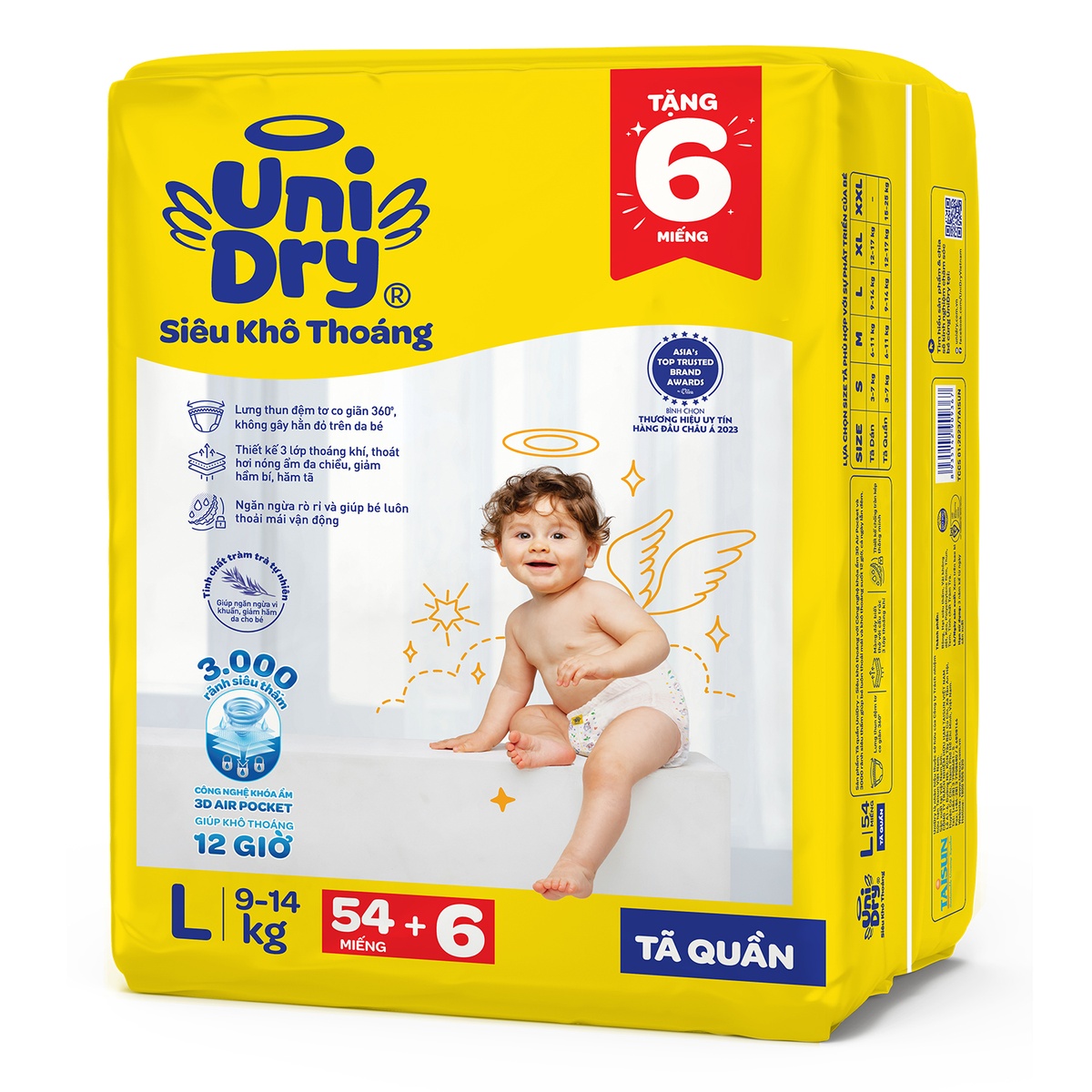Tã quần Unidry size L (54 miếng, cho bé 9-14kg) - mặt trái