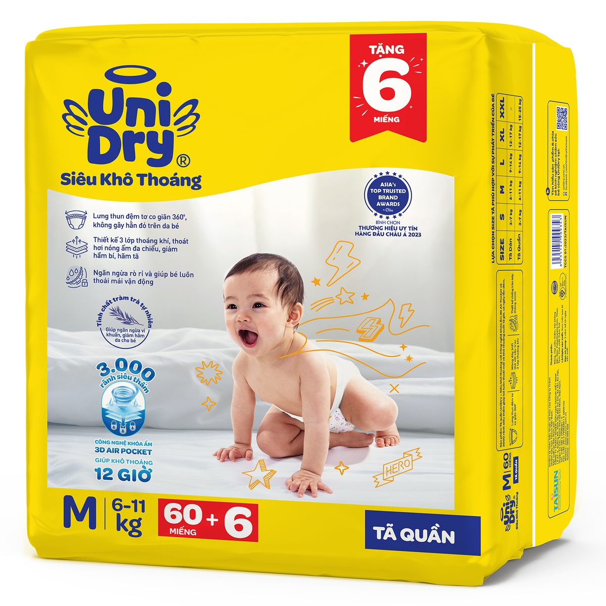 Tã quần Unidry size M 60 miếng (cho bé 6-11kg) - mặt trái