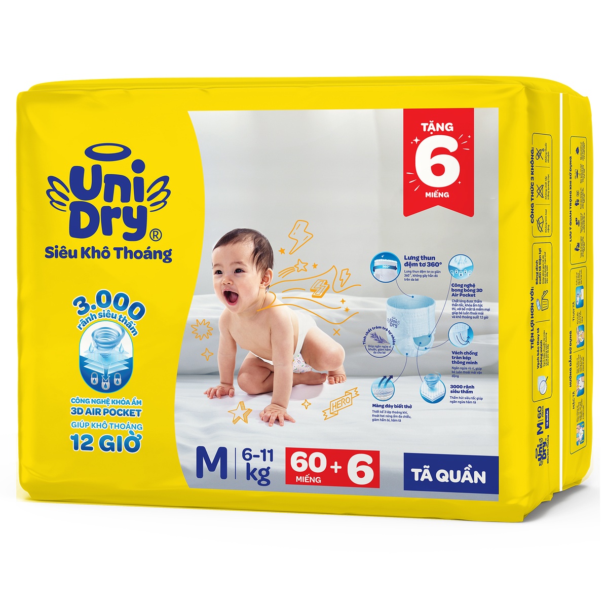 Tã quần Unidry size M 60 miếng (cho bé 6-11kg) - mặt phải