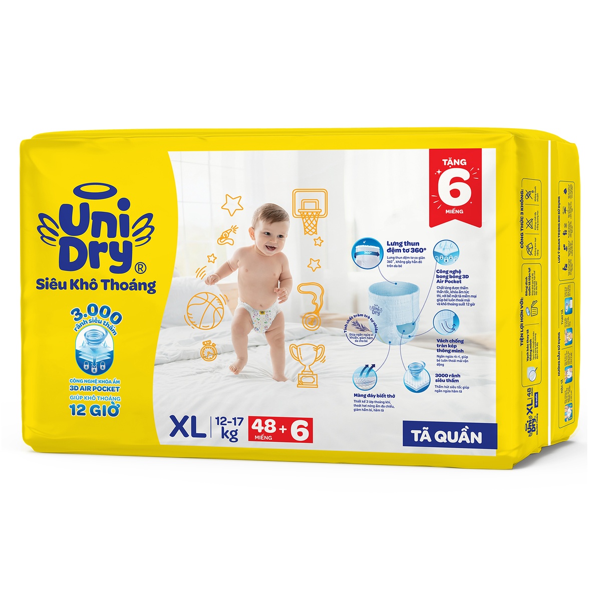 Tã quần Unidry size XL 48 miếng (cho bé 12 - 17kg) - mặt trái