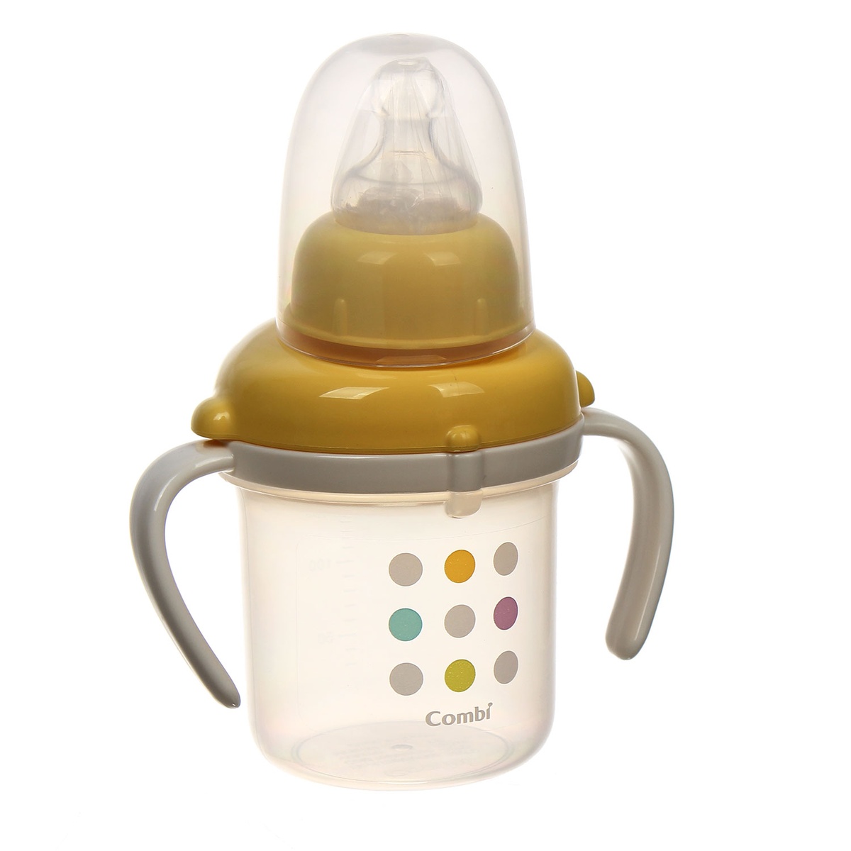 Bình tập uống Combi Step 1 chấm bi vàng nhạt 3641 - mặt trái