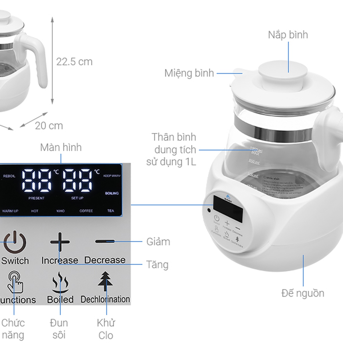Bình đun nước pha sữa Bonbébé BB06 thông minh - hình 15