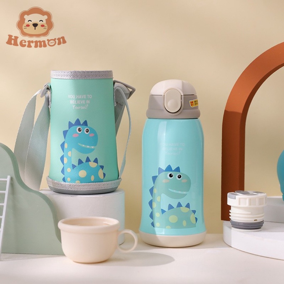 Bình nước giữ nhiệt Hermon Inox 2 nắp 600ml kèm cốc (Màu ngẫu nhiên) - hình 10
