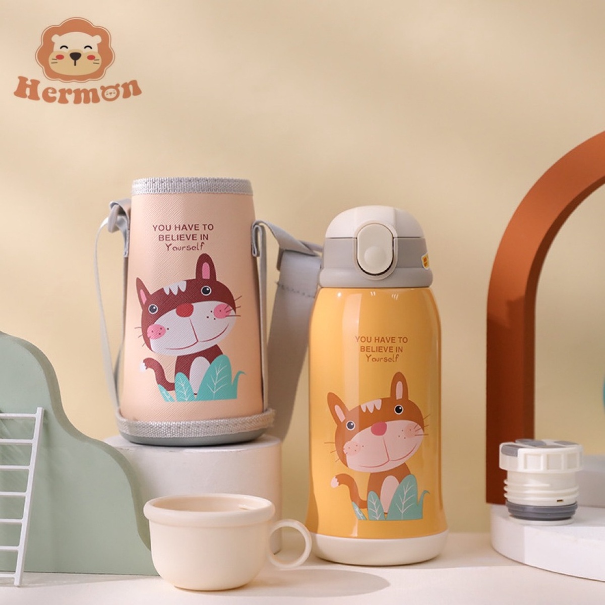 Bình nước giữ nhiệt Hermon Inox 2 nắp 600ml kèm cốc (Màu ngẫu nhiên) - hình 11