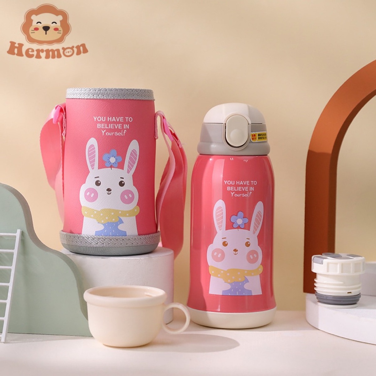 Bình nước giữ nhiệt Hermon Inox 2 nắp 600ml kèm cốc (Màu ngẫu nhiên) - hình 12